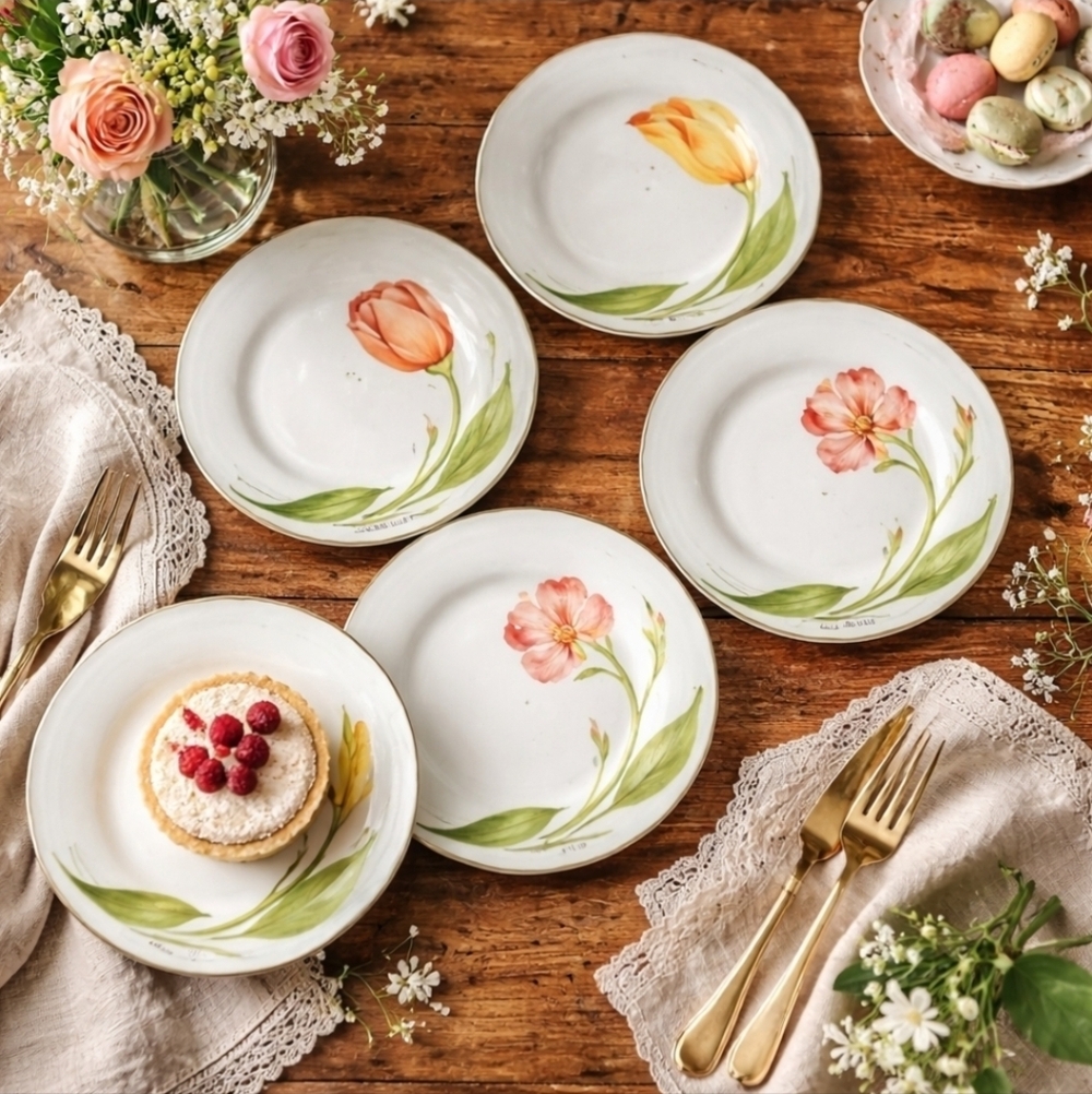 Vintage Pier 1 Floral Salad Plates Set of 5 | Cottagecore Garden Brunch